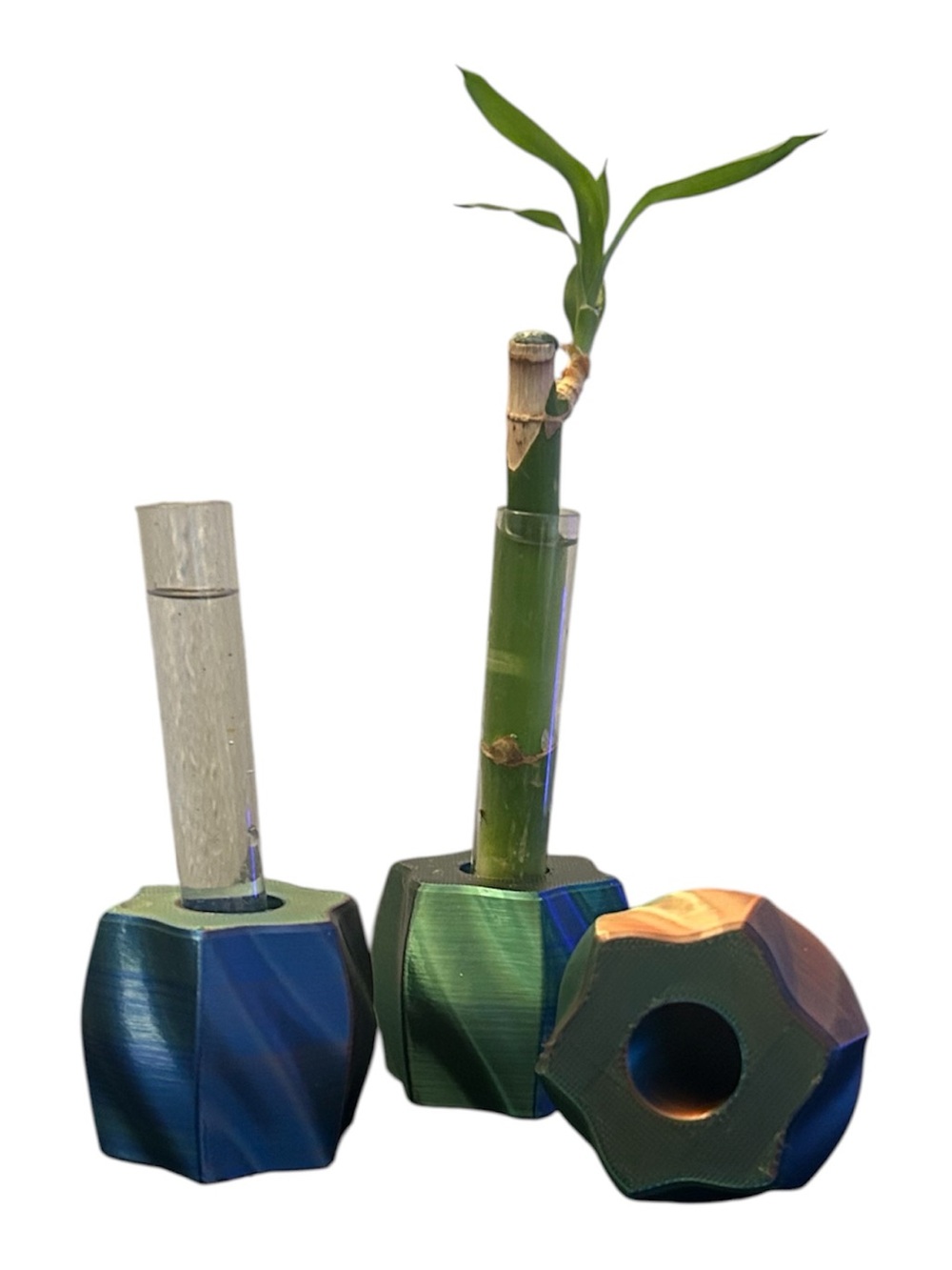 Iridescent Blue-Green Geometric Bud Vases - Modern Accent